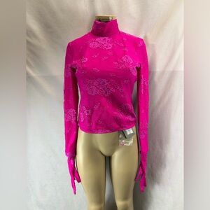 Balenciaga 
Floral lace mockneck gloved top